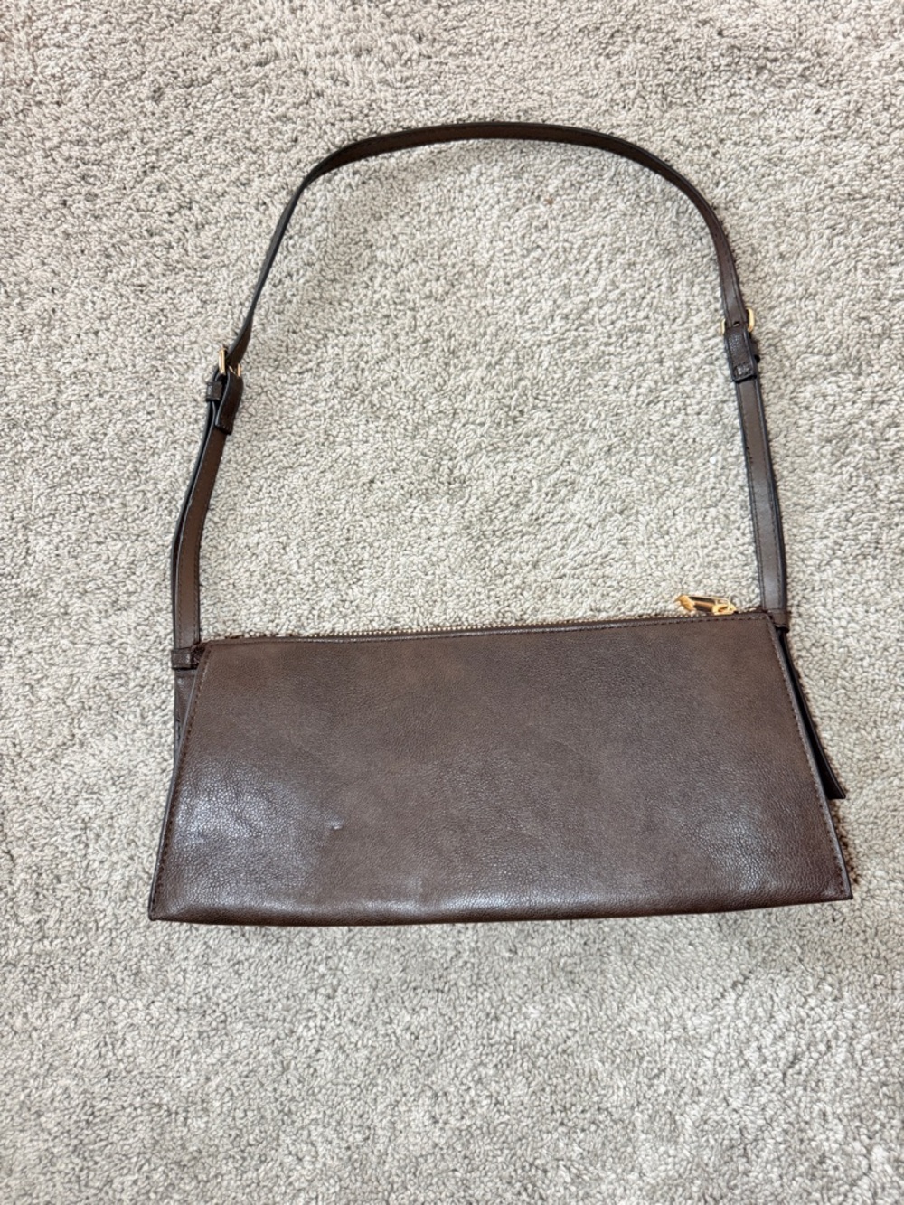 H&M Dark Brown Leather Bag with Gold Zipper